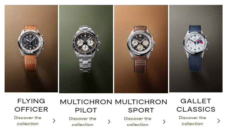 Gallet’s four revived 2026 collections: Flying Officer, Multichron Pilot, Multichron Sport and Gallet Classics